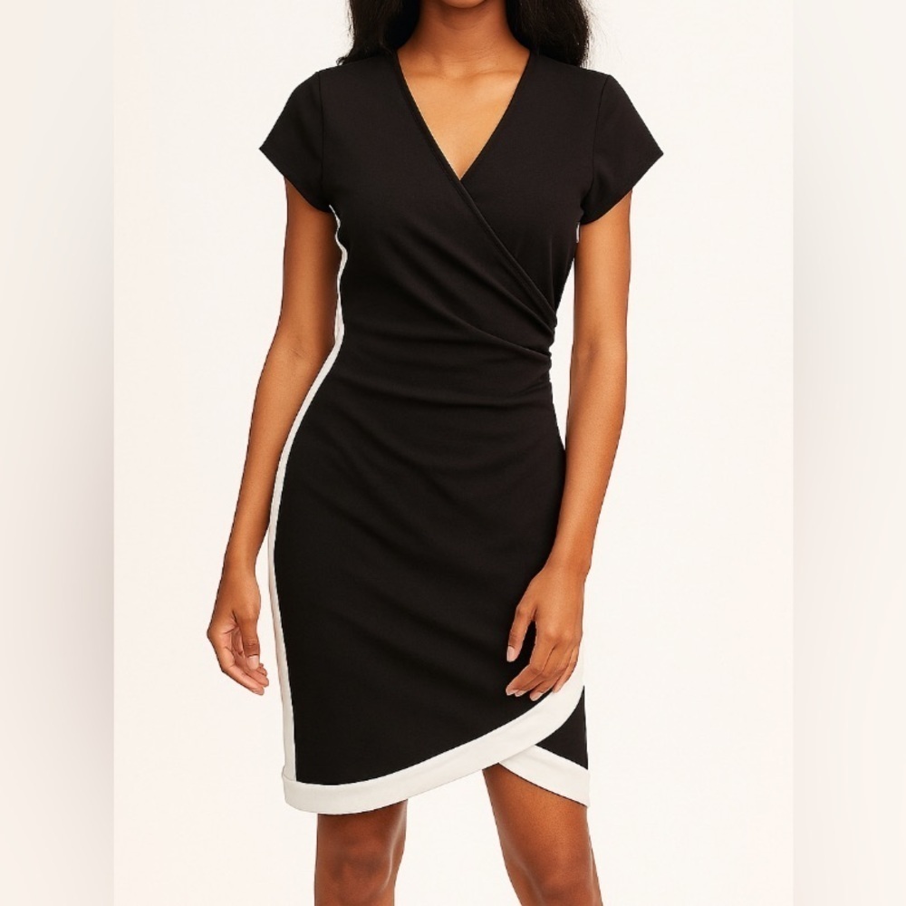 Madden Girl Black Midi Dress with White Contrast Trim